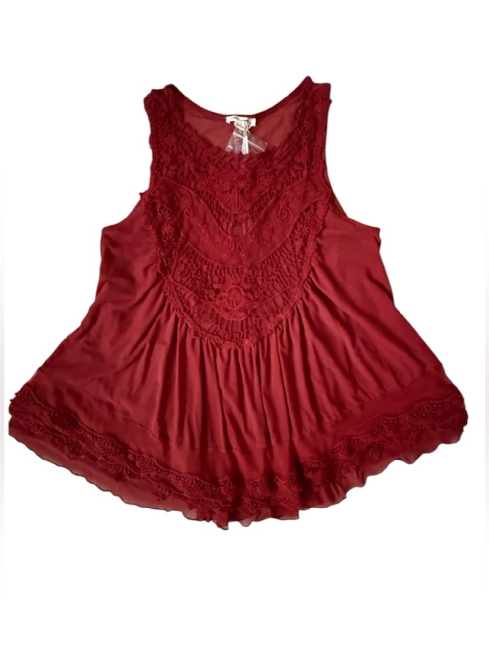 NWT! Ultra Pink Terracotta Flowy Lace Trimmed Top size Small